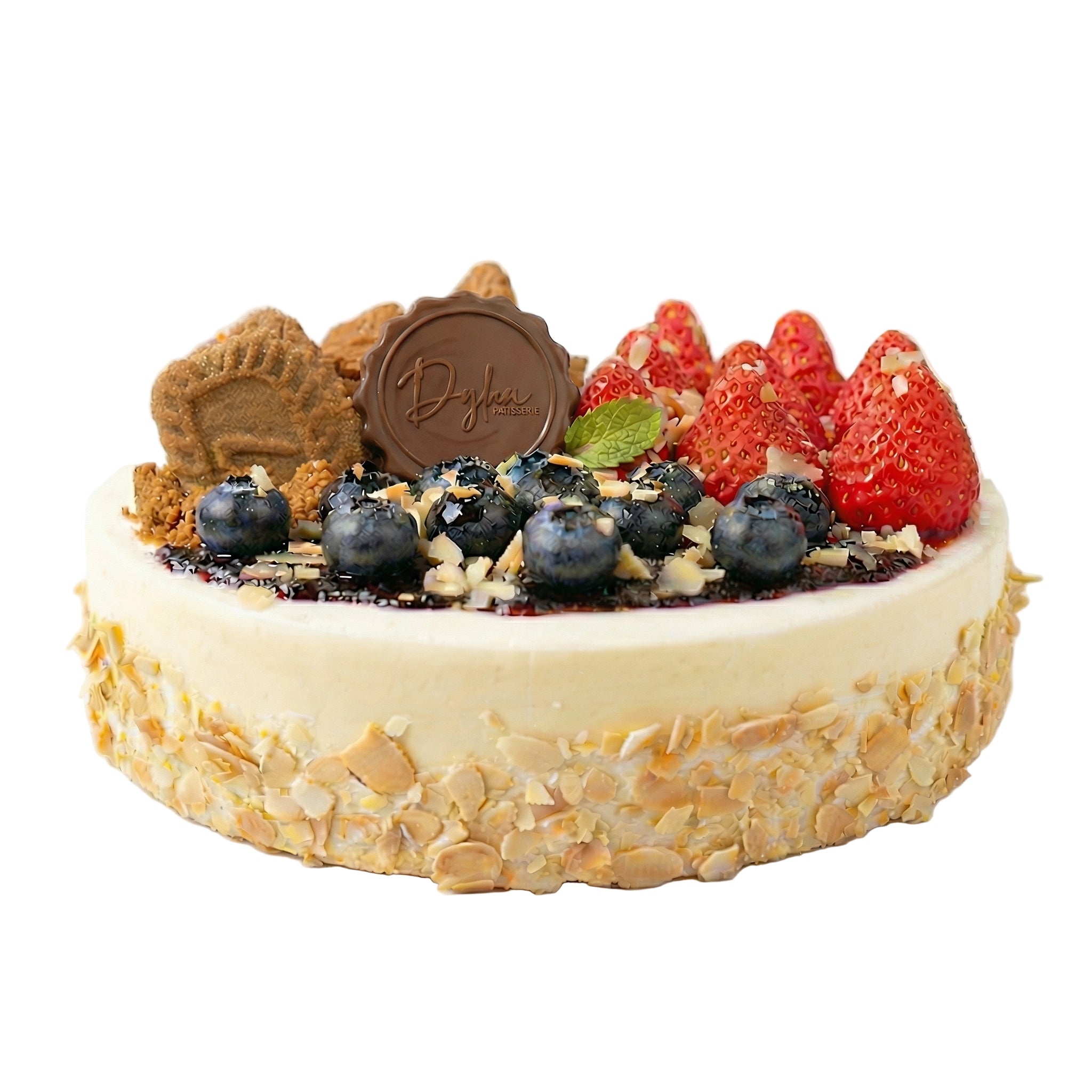 Cheesecake with blueberries, strawberries and biscoff lotus