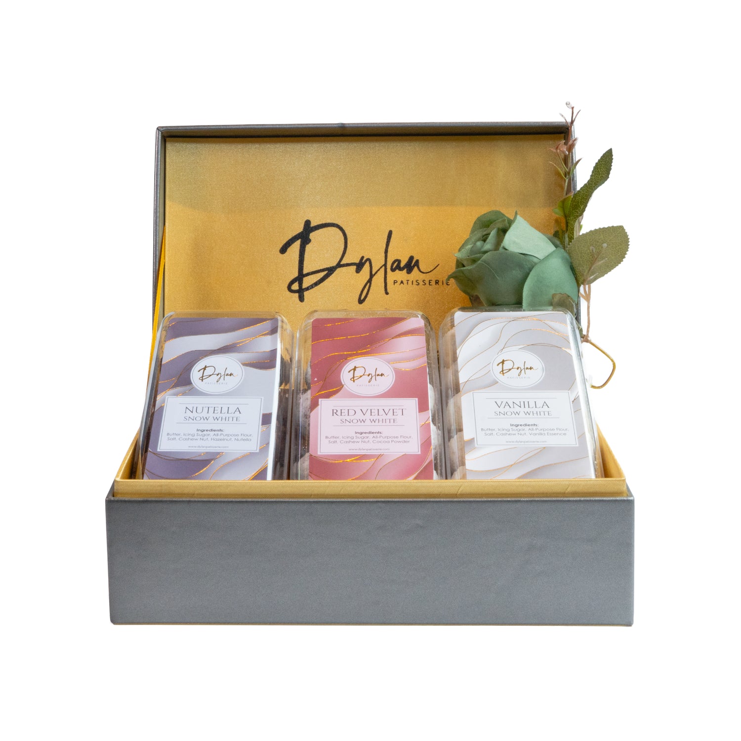 Dylan Patisserie Lavish Gift Hamper with Nutella, vanilla and coffee Snow White Cookies in elegant gift box