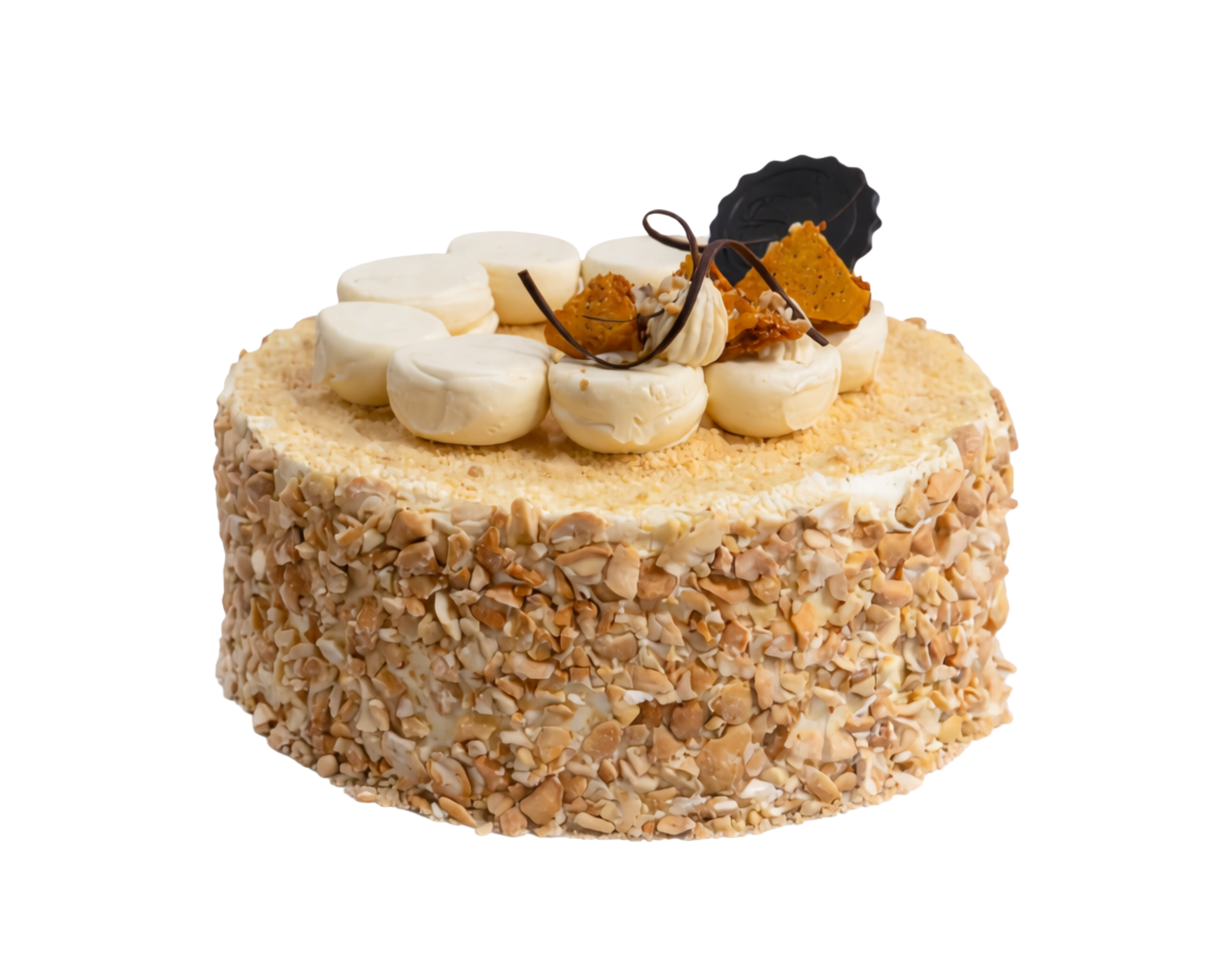 Small dessert with banana slices and a crumbly topping on a white background