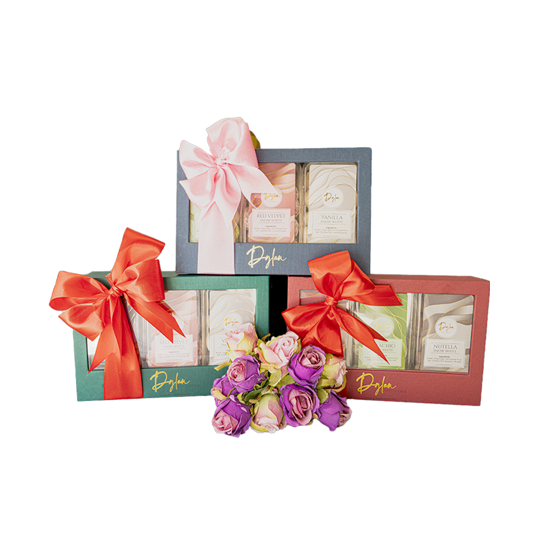 Dylan Patisserie Fancy Gift Hamper with Snow White Cookies in elegant gift boxes with ribbon