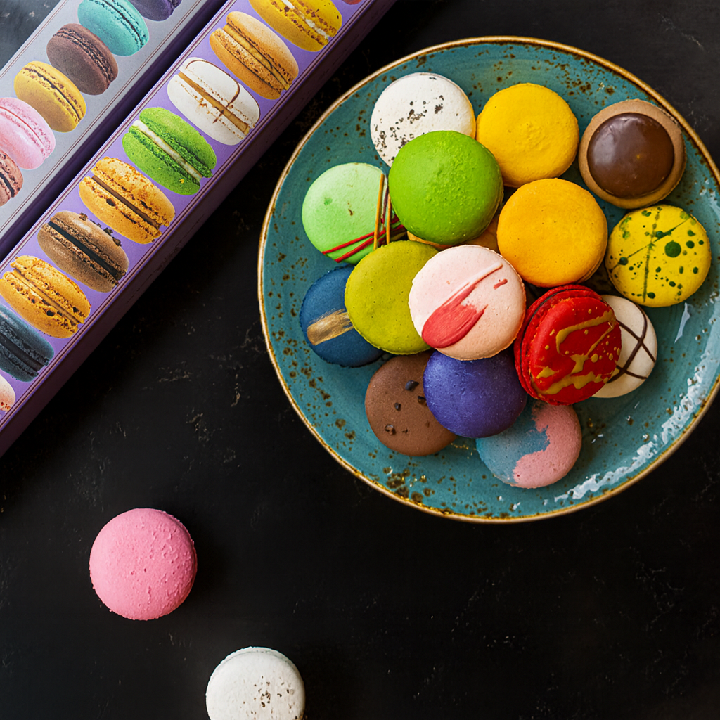 assortment of colourful macarons