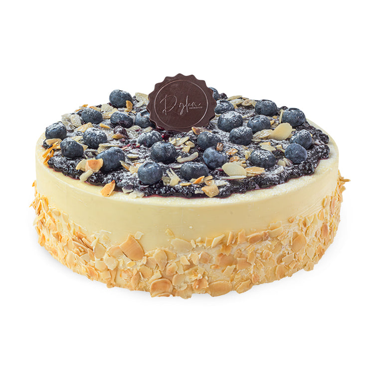 Blueberry Cheesecake by Dylan Patisserie topped with blueberries.